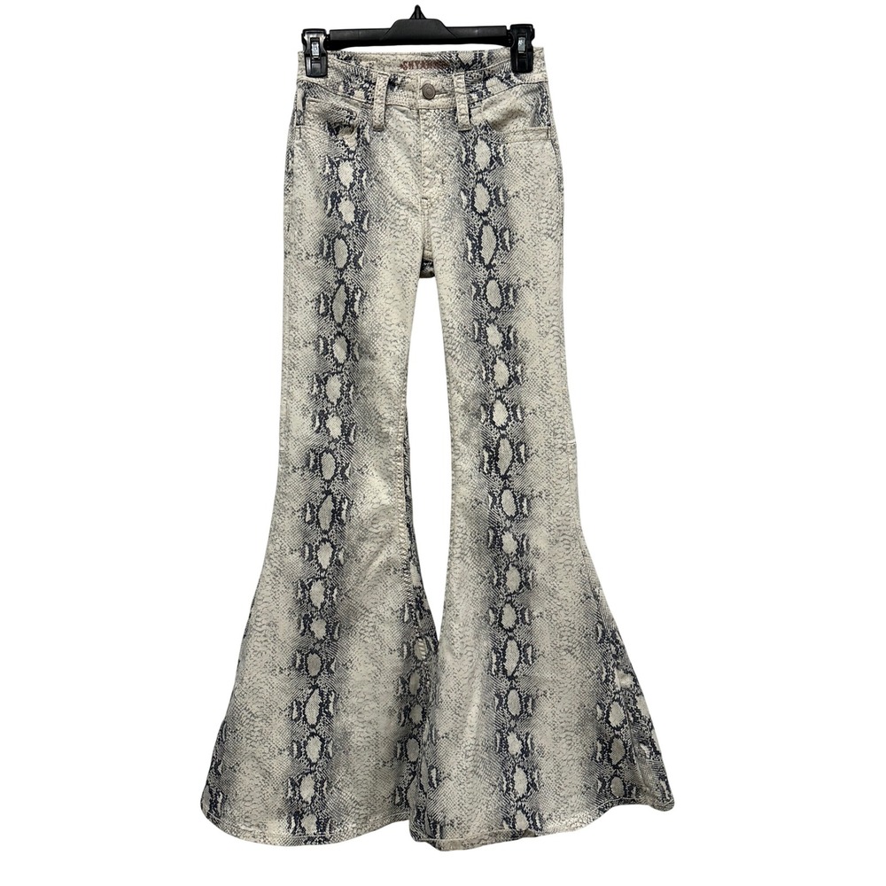 Shyanne Womens Snakeskin Bell Bottom Flare Jeans Grey White Size 26 Regular
